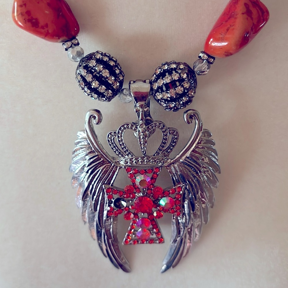 Cross Angel Wing Statement Necklace